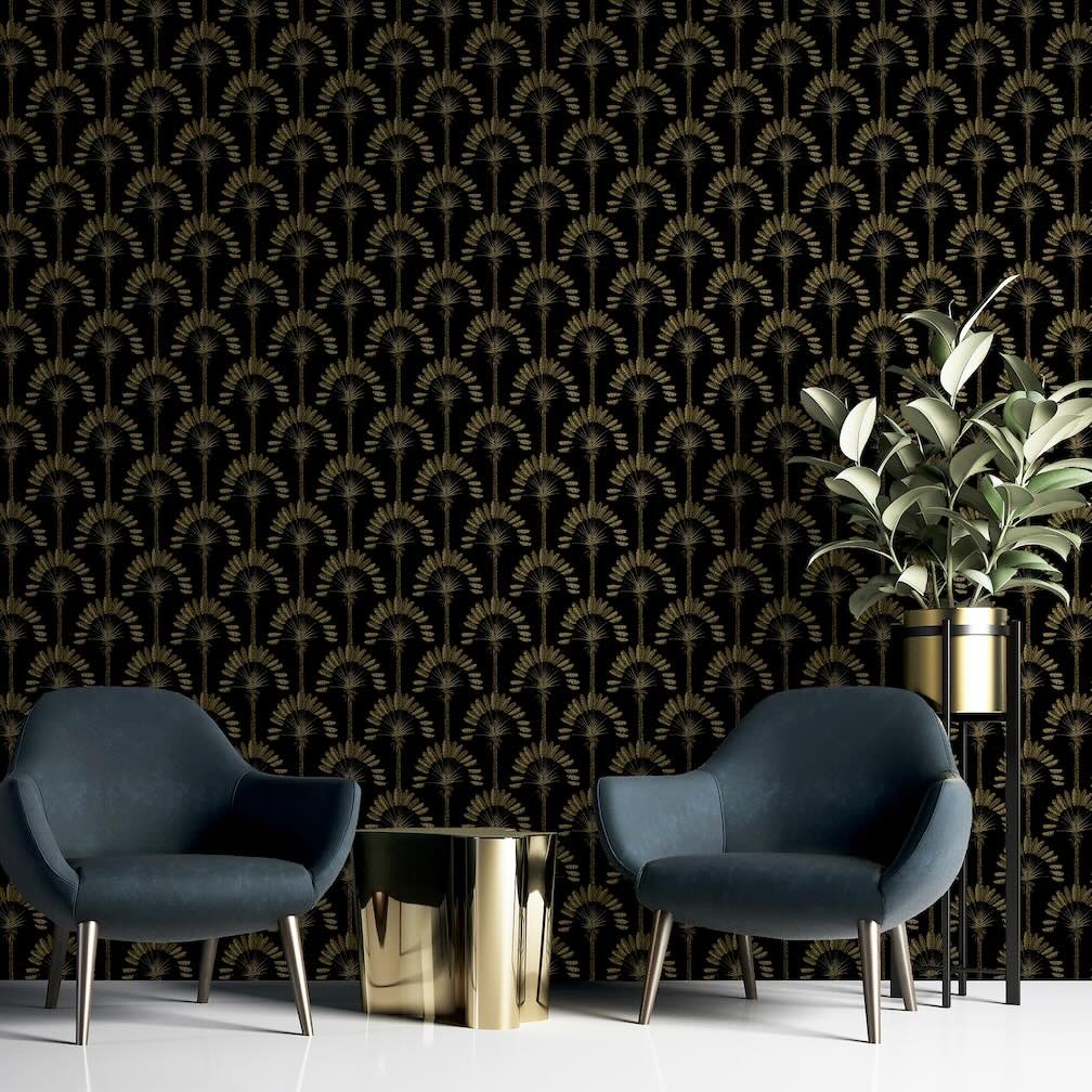 Arthouse Palm Palace Black & Gold Wallpaper