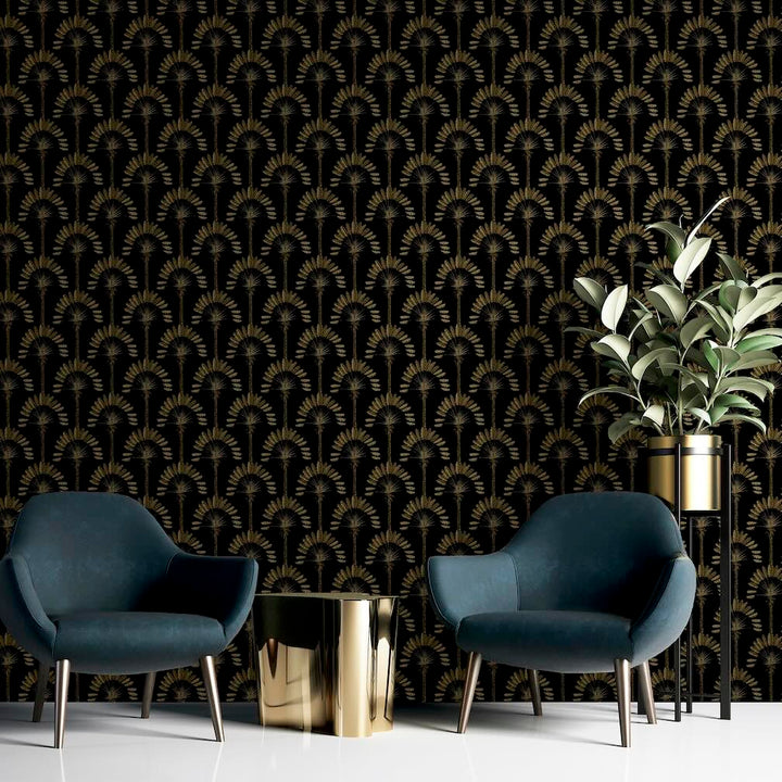 Arthouse Palm Palace Black & Gold Wallpaper