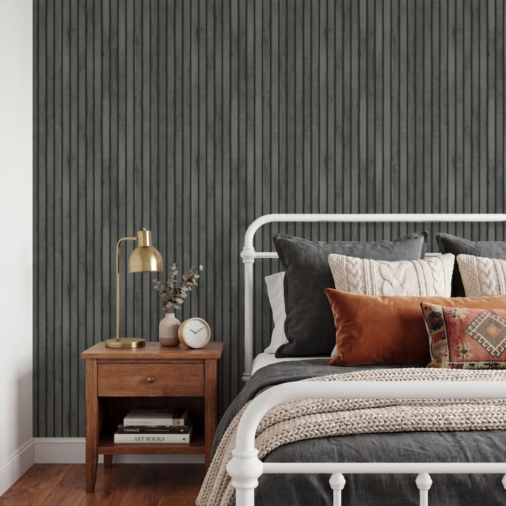 Arthouse Wood Slats Charcoal Grey Wallpaper