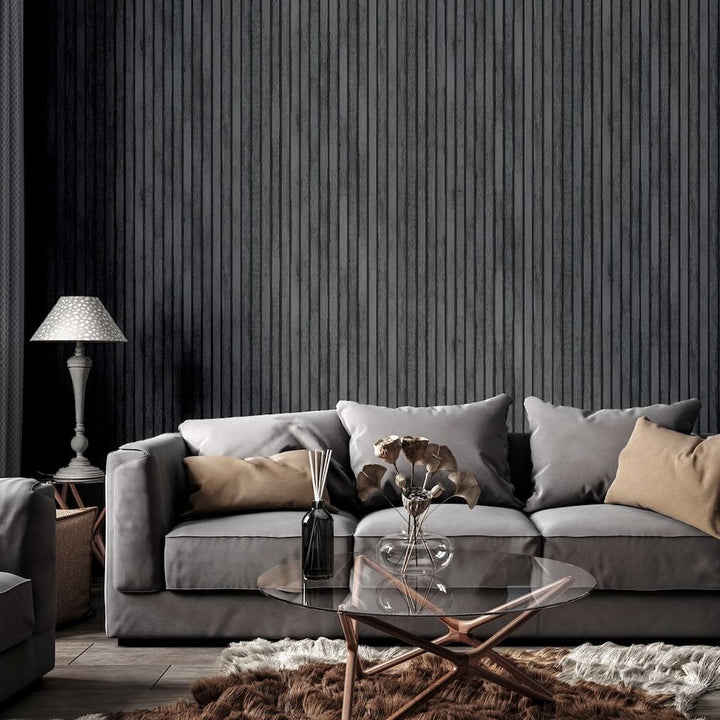 Arthouse Wood Slats Charcoal Grey Wallpaper