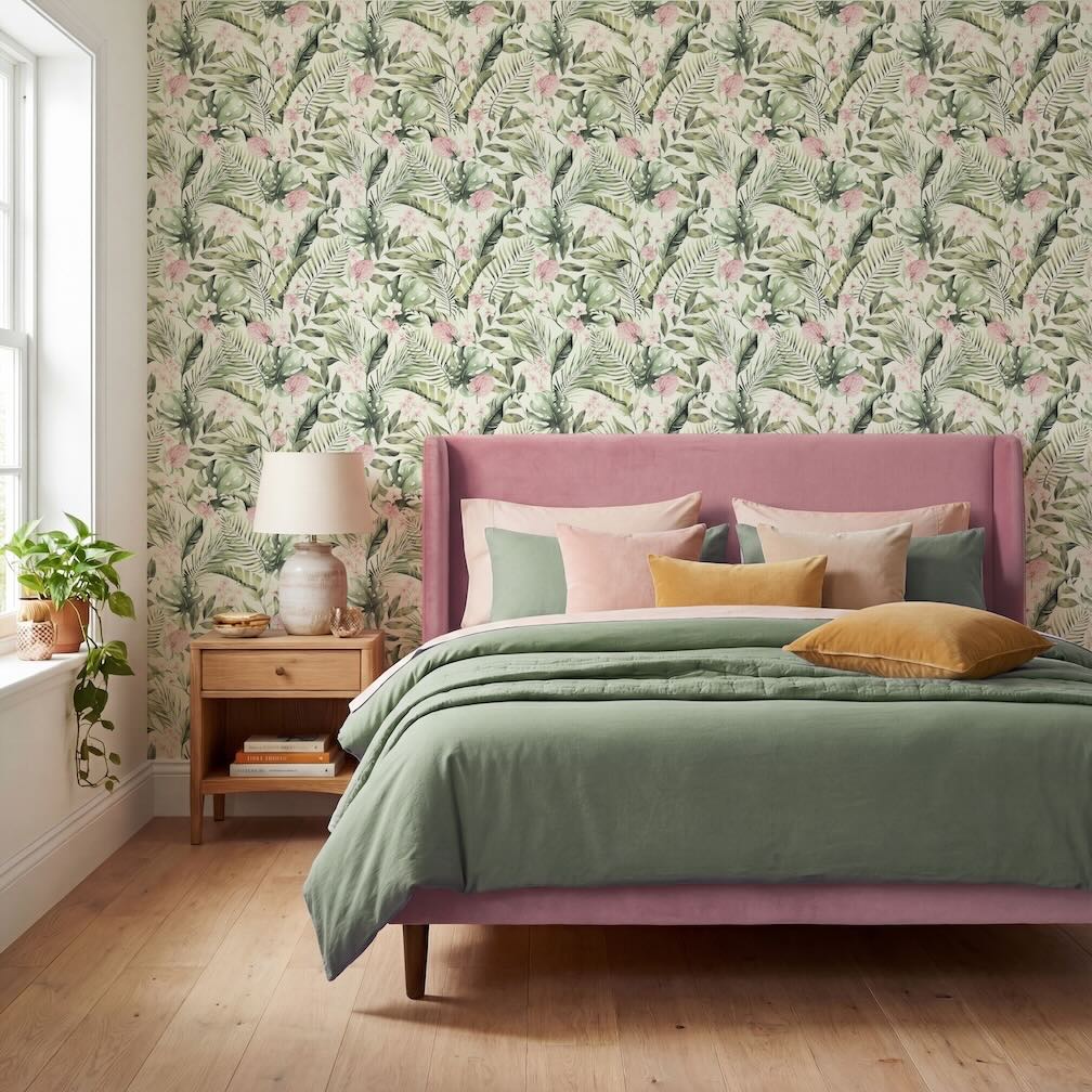 Arthouse Tropical Floral Pink & Green Wallpaper