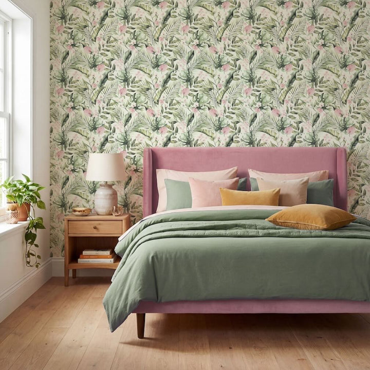 Arthouse Tropical Floral Pink & Green Wallpaper