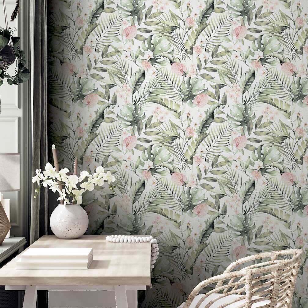 Arthouse Tropical Floral Pink & Green Wallpaper