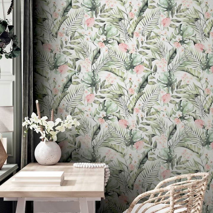 Arthouse Tropical Floral Pink & Green Wallpaper