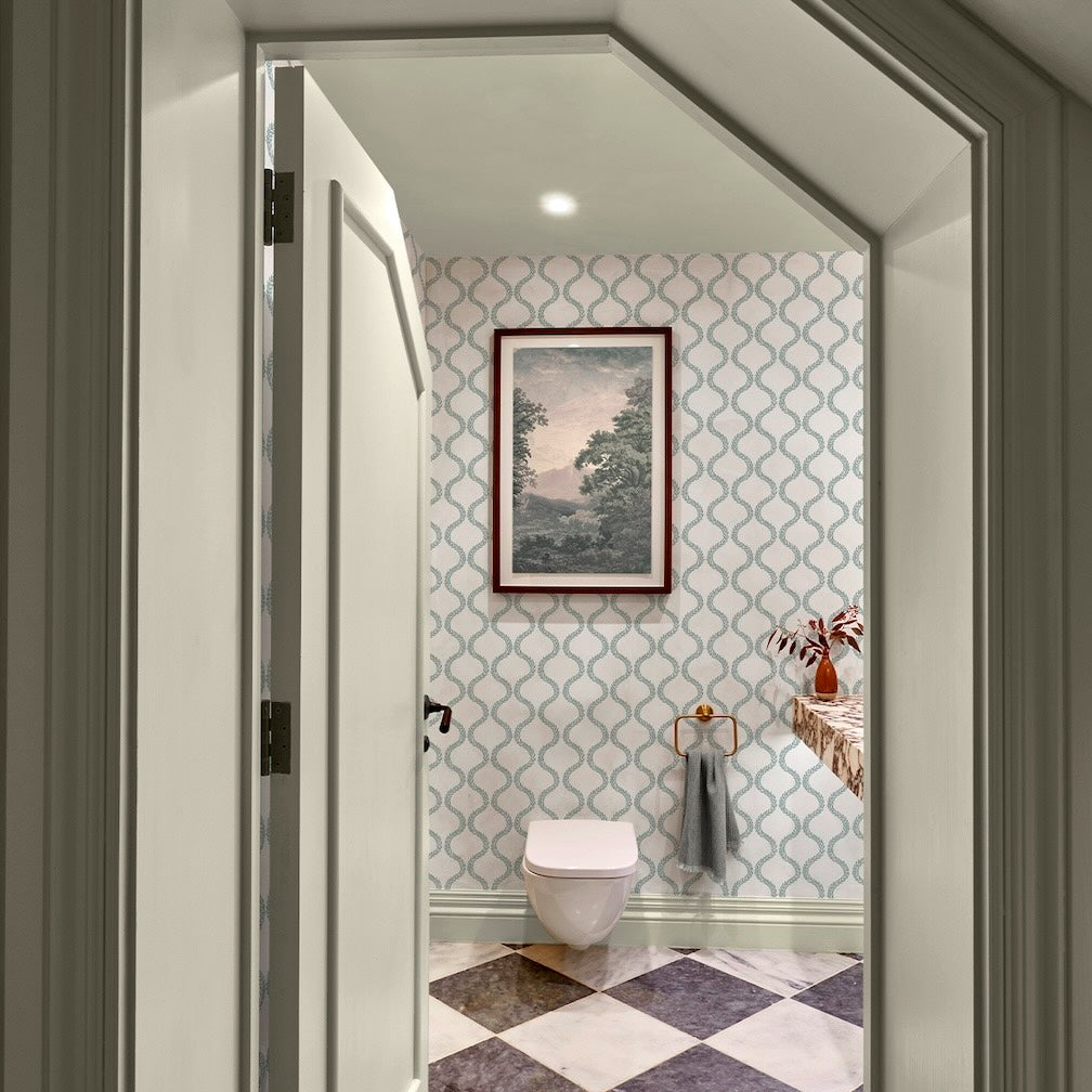 Graham & Brown Laurel Leaf Trellis Mist Wallpaper