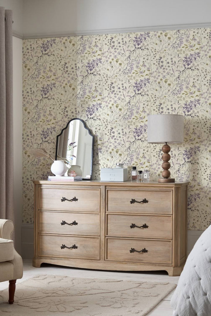 Next Watercolour Floral Purple Wallpaper