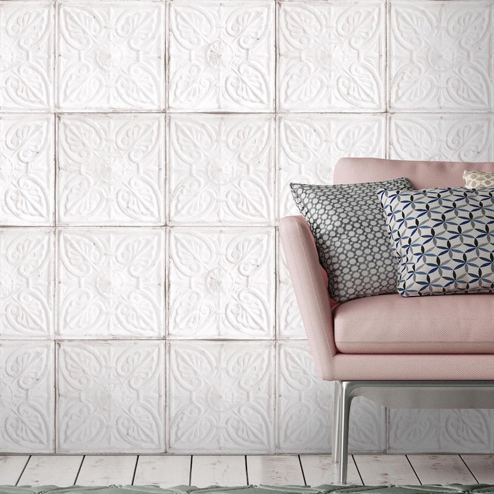 Tin Tile White Wallpaper