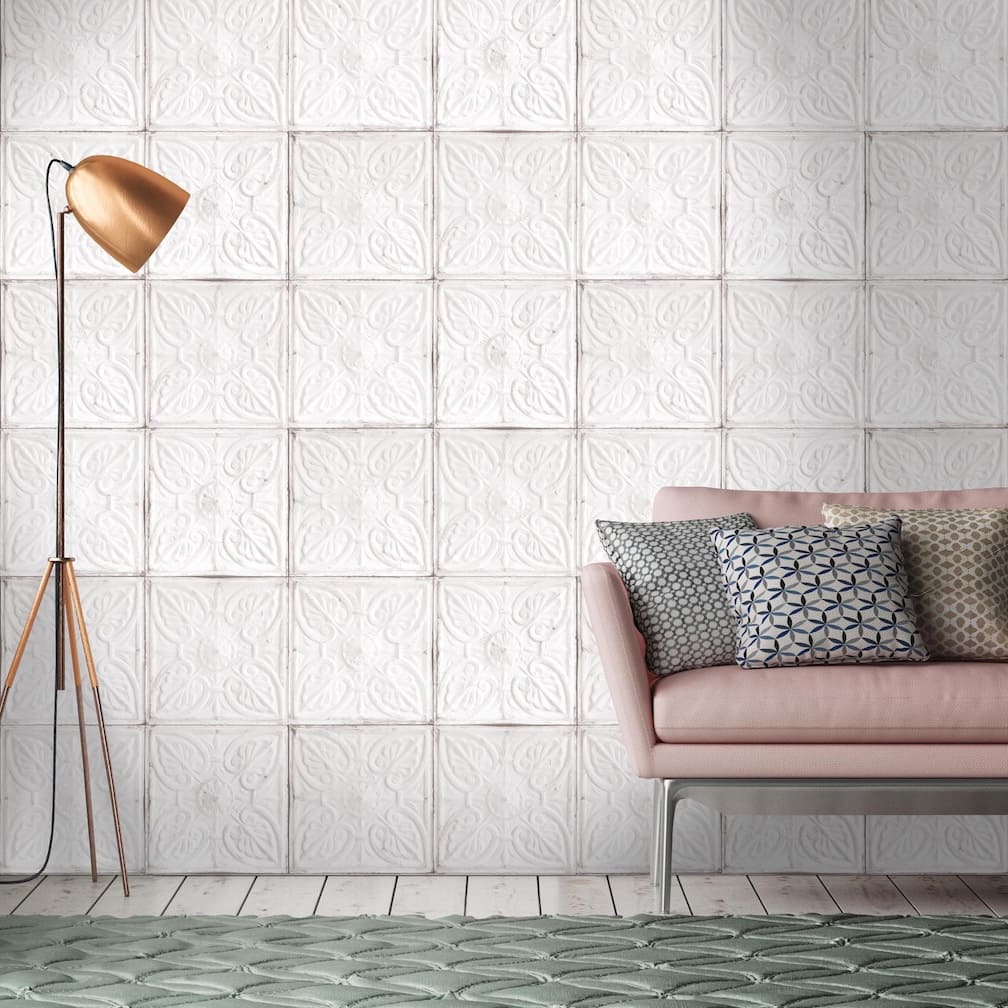 Tin Tile White Wallpaper