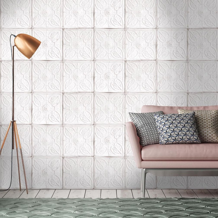 Tin Tile White Wallpaper