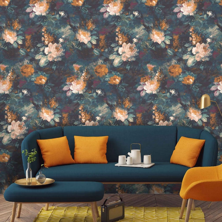 Ava Marika Teal / Orange Wallpaper