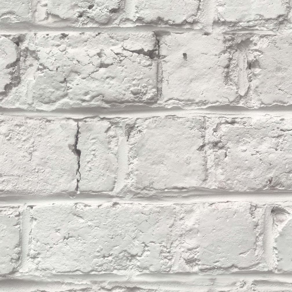Woodchip & Magnolia Cracked Painted White Brick Wallpaper