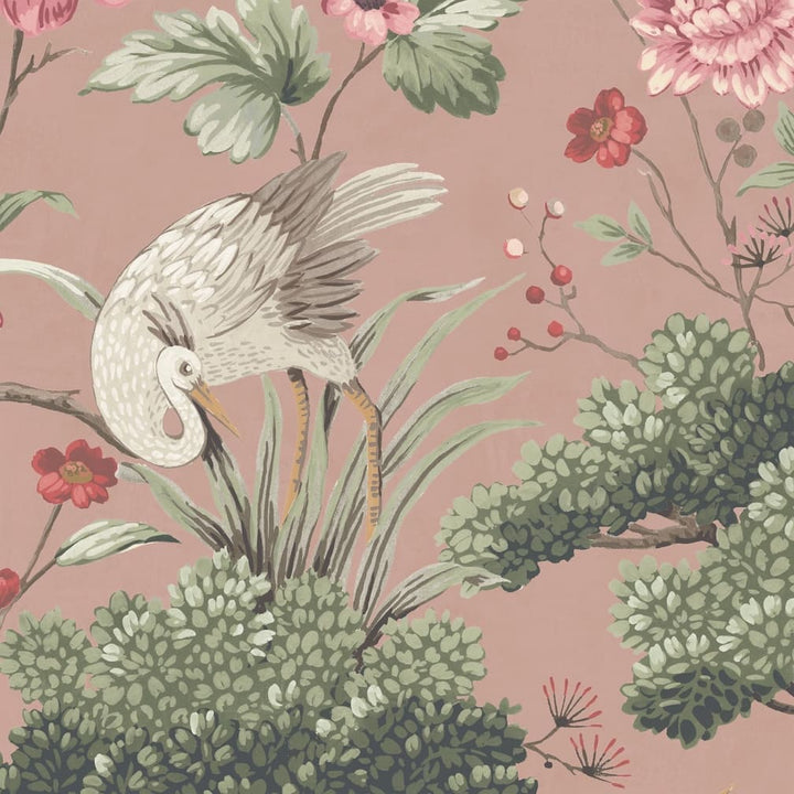 Woodchip & Magnolia Crane Bird Vintage Pink Wallpaper
