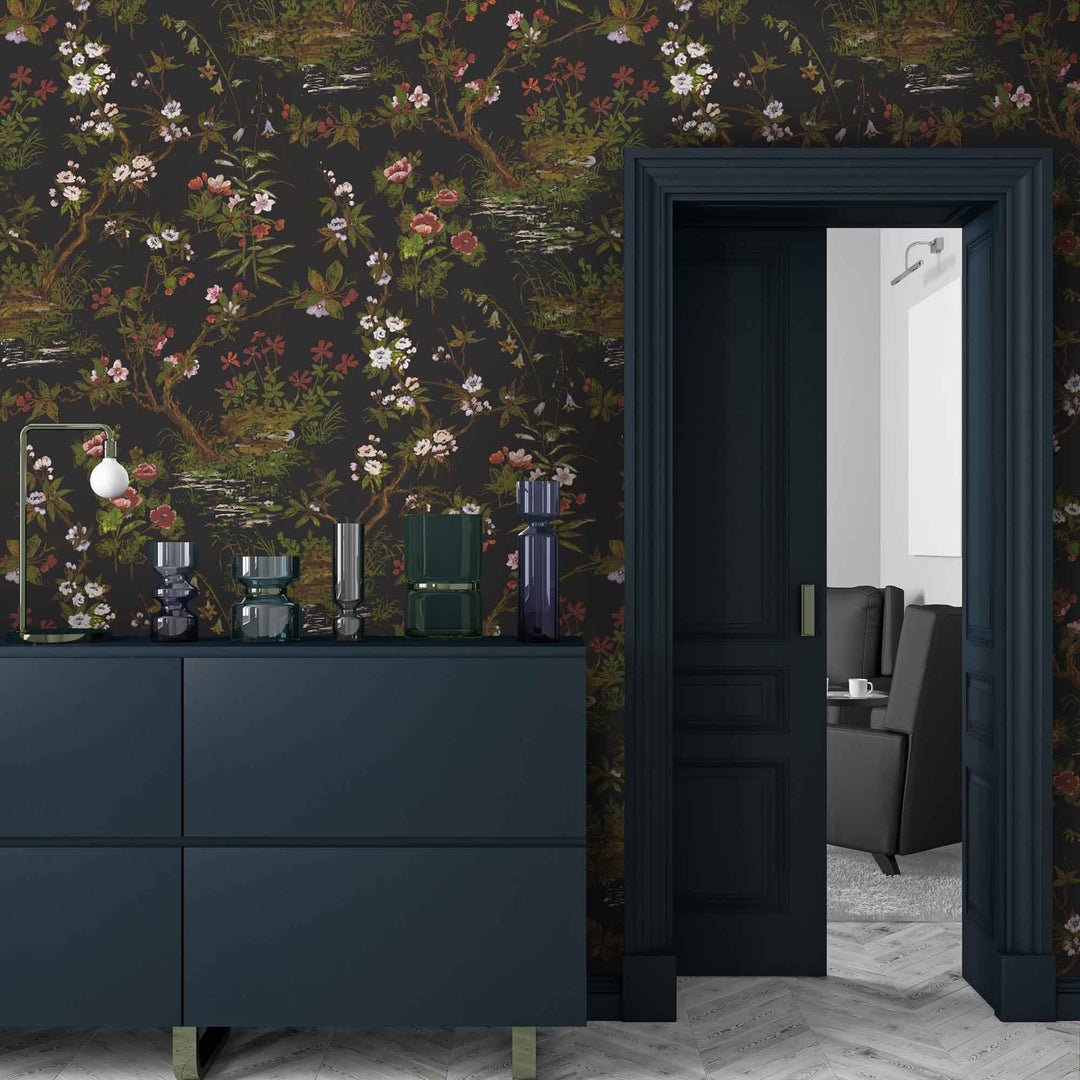 Woodchip & Magnolia Rivington Black Wallpaper
