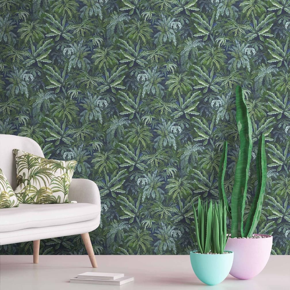 Woodchip & Magnolia Fern in Lush Green Wallpaper