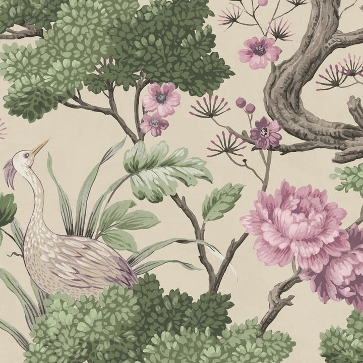 Crane Bird Rose Pink / Cream Wallpaper