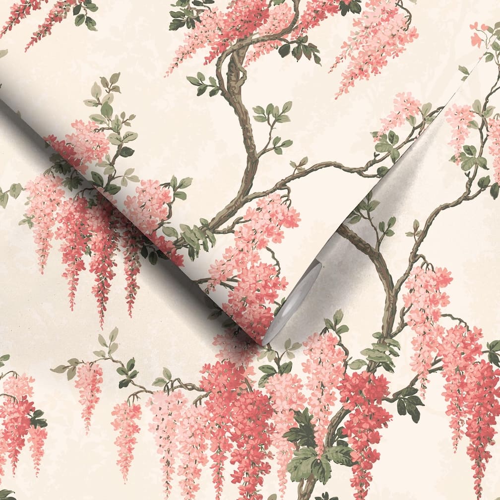 Woodchip & Magnolia Wisteria Coral Floral Wallpaper