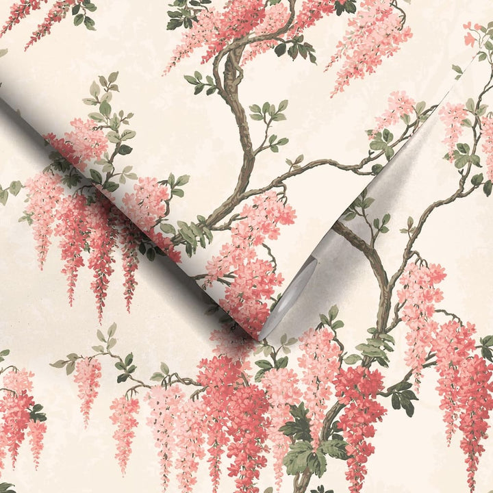Woodchip & Magnolia Wisteria Coral Floral Wallpaper