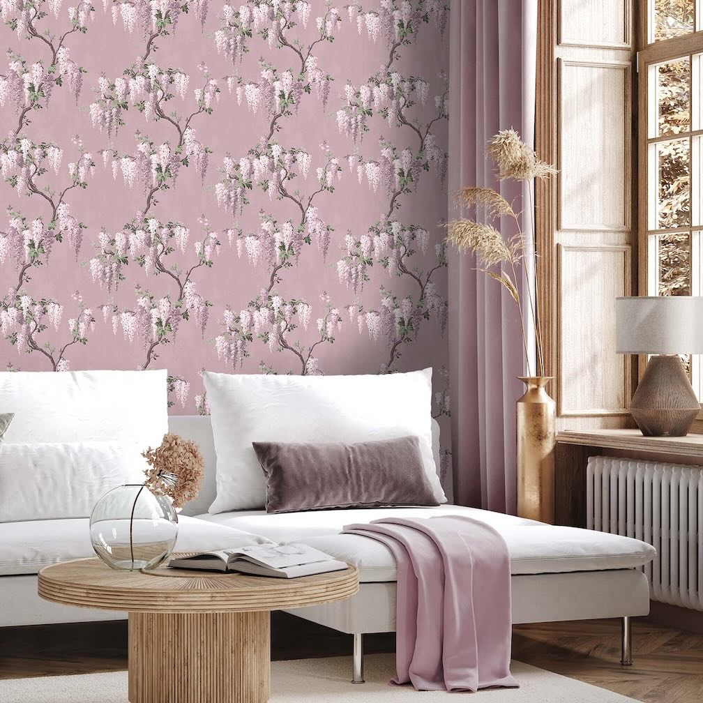 Woodchip & Magnolia Wisteria in Deep Lavender Wallpaper