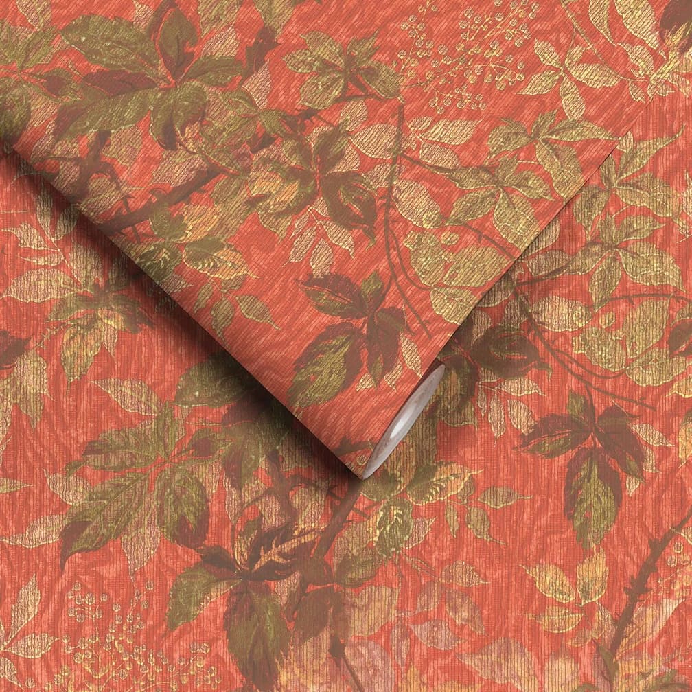 Woodchip & Magnolia Tropic Coral Red Wallpaper