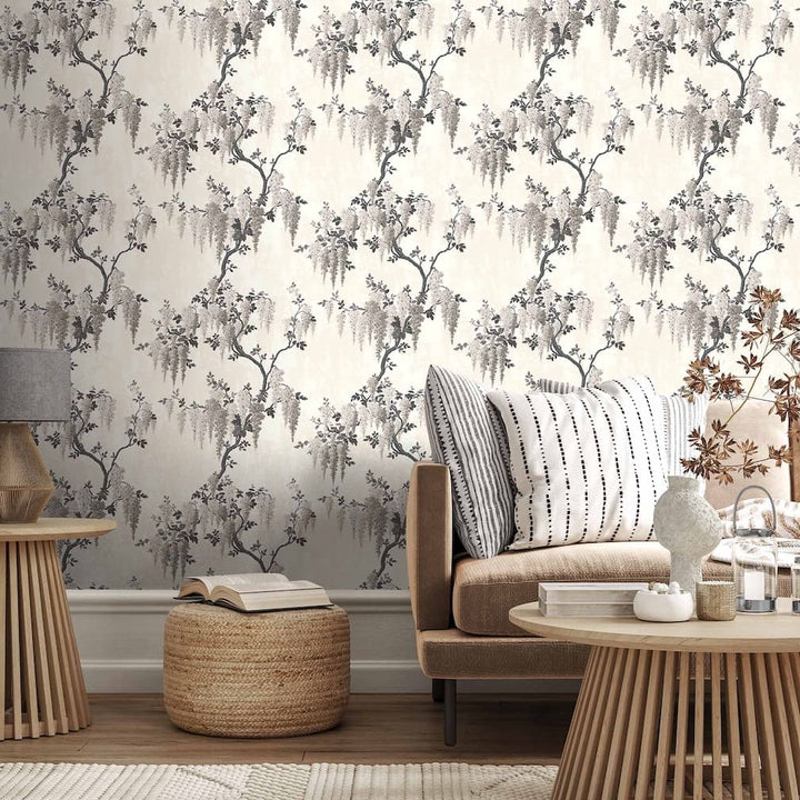 Woodchip & Magnolia Wisteria in Taupe Wallpaper