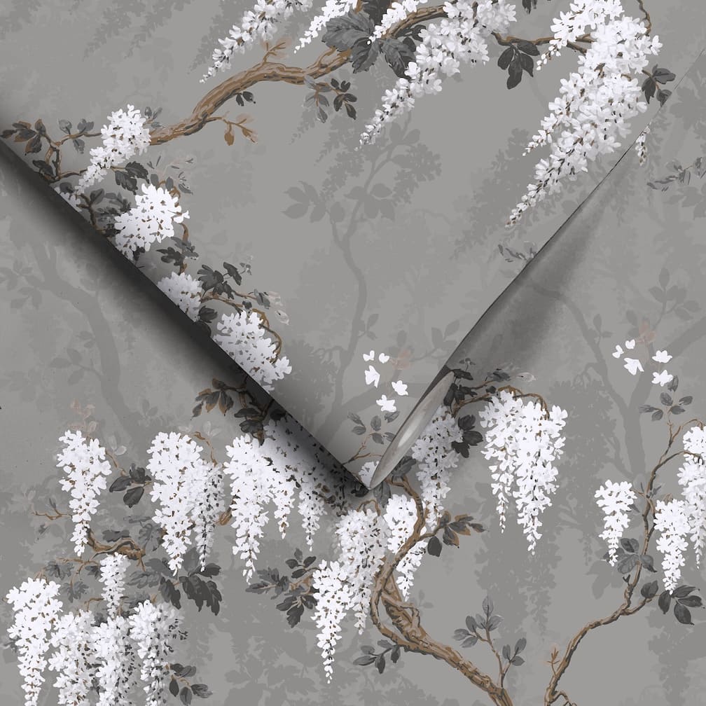 Woodchip & Magnolia Wisteria in Latte/Slate Grey Wallpaper