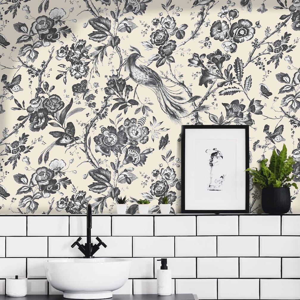 Plumage Charcoal / Cream Wallpaper