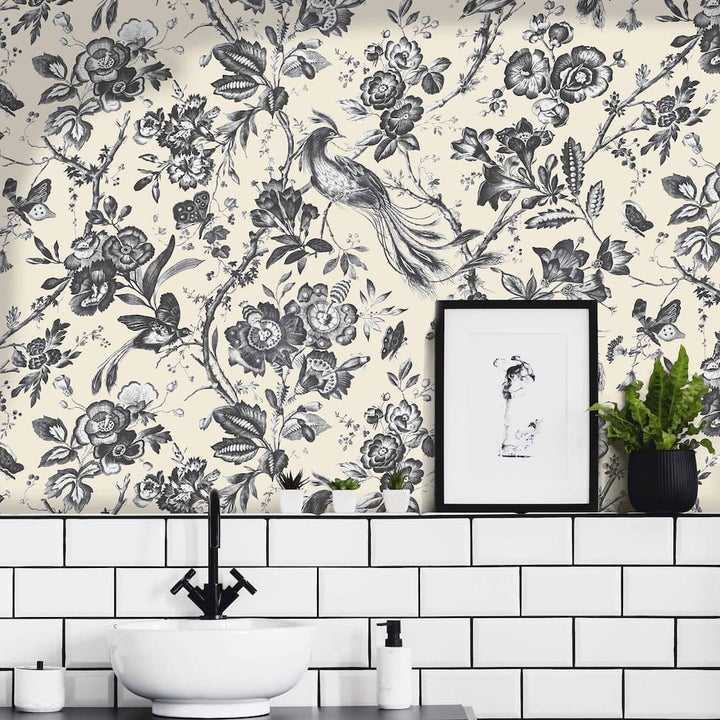 Plumage Charcoal / Cream Wallpaper