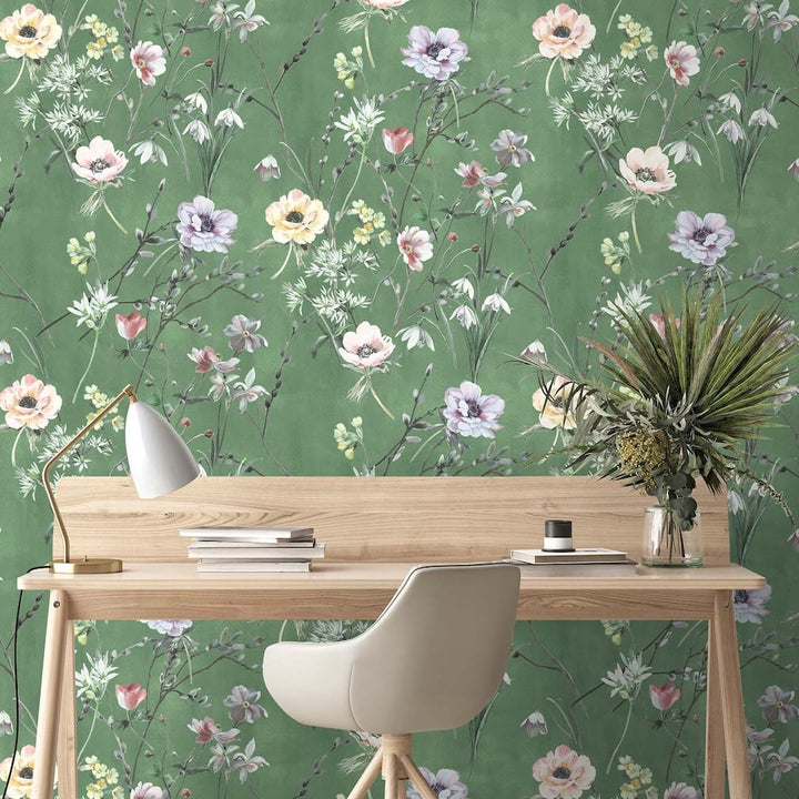 Woodchip & Magnolia Maytime Evergreen Wallpaper