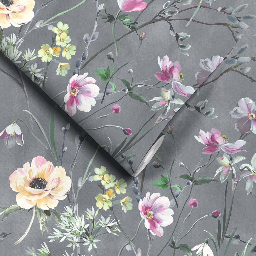 Woodchip & Magnolia Maytime Dusky Grey Wallpaper