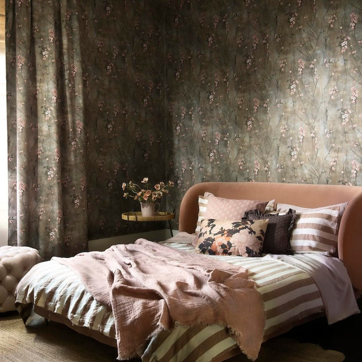 Woodchip & Magnolia Blossom Brown & Blush Wallpaper
