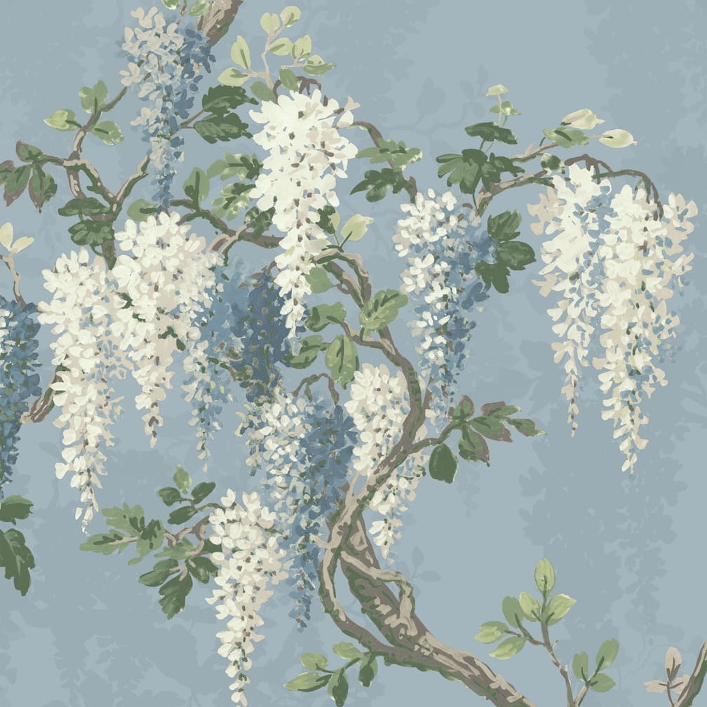 Woodchip & Magnolia Wisteria Botanical Powder Blue Wallpaper
