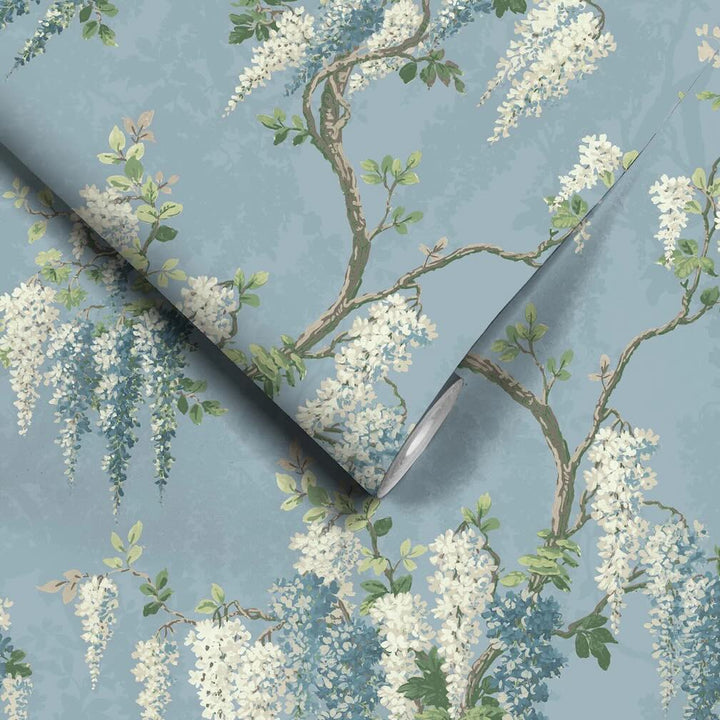 Woodchip & Magnolia Wisteria Botanical Powder Blue Wallpaper