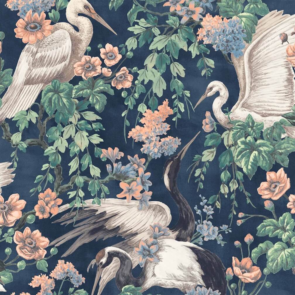 Maurice Navy / Coral Wallpaper