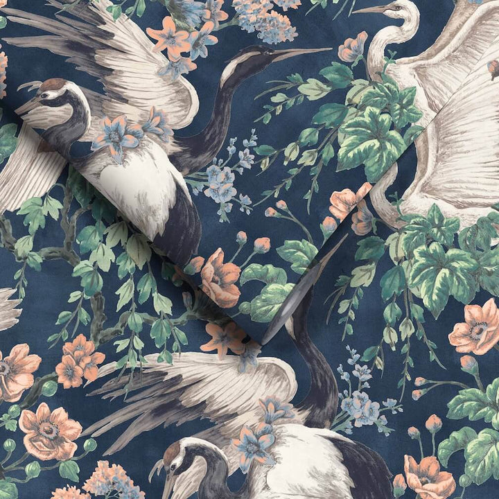 Maurice Navy / Coral Wallpaper