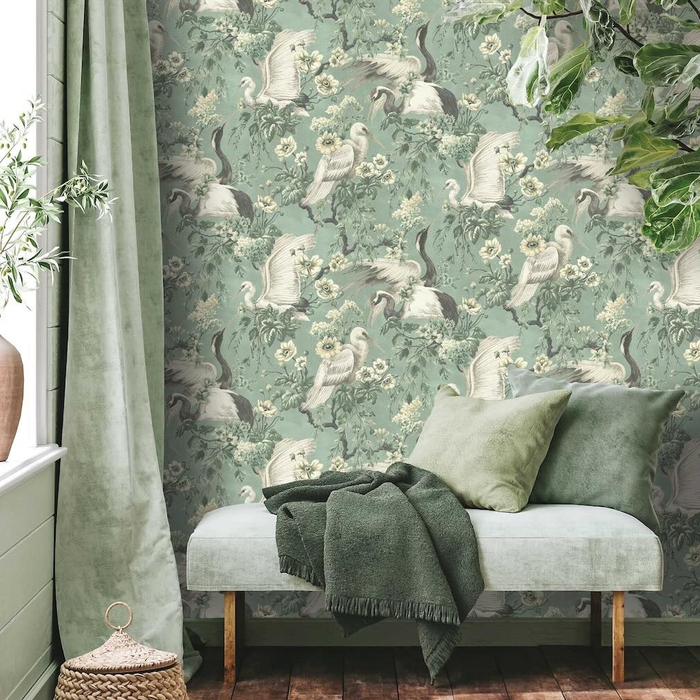 Woodchip & Magnolia Maurice Duck Moss Green Wallpaper