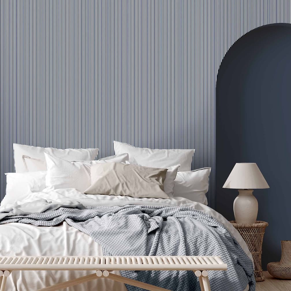 Woodchip & Magnolia Matchstick Stripe Navy/White Wallpaper