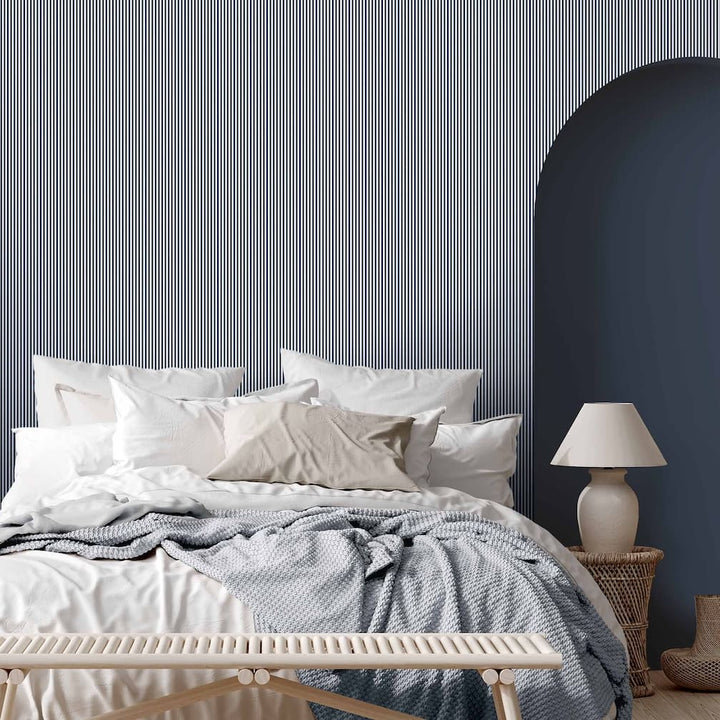Woodchip & Magnolia Matchstick Stripe Navy/White Wallpaper