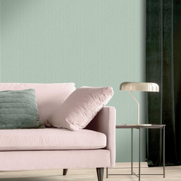 Woodchip & Magnolia Matchstick Stripe Green/Magnolia Wallpaper