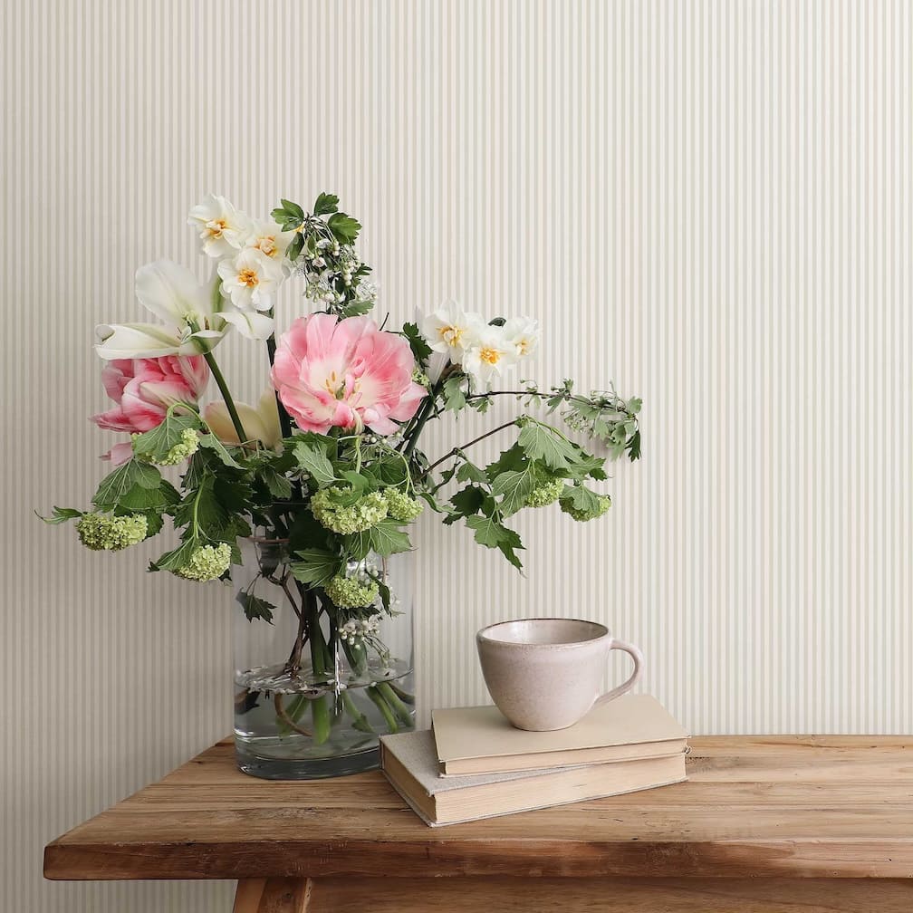 Woodchip & Magnolia Matchstick Stripe Magnolia Wallpaper