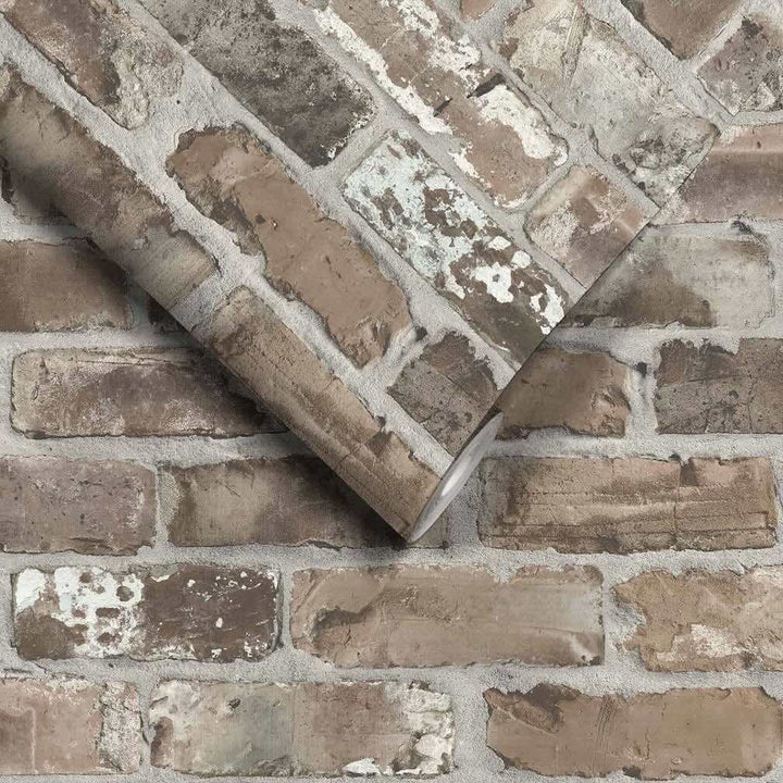 Woodchip & Magnolia Castlefield Brick Charcoal Wallpaper