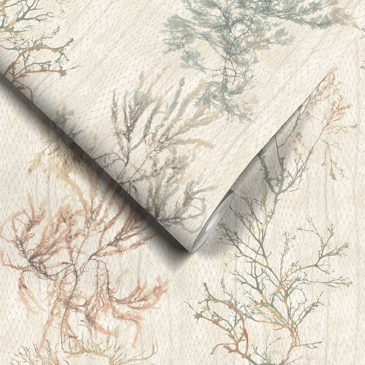 Woodchip & Magnolia Seagrass Seaweed Stripe Oyster Wallpaper