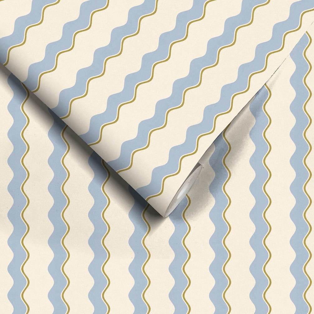 Woodchip & Magnolia Cari Wave Sky Blue/Pebble Wallpaper