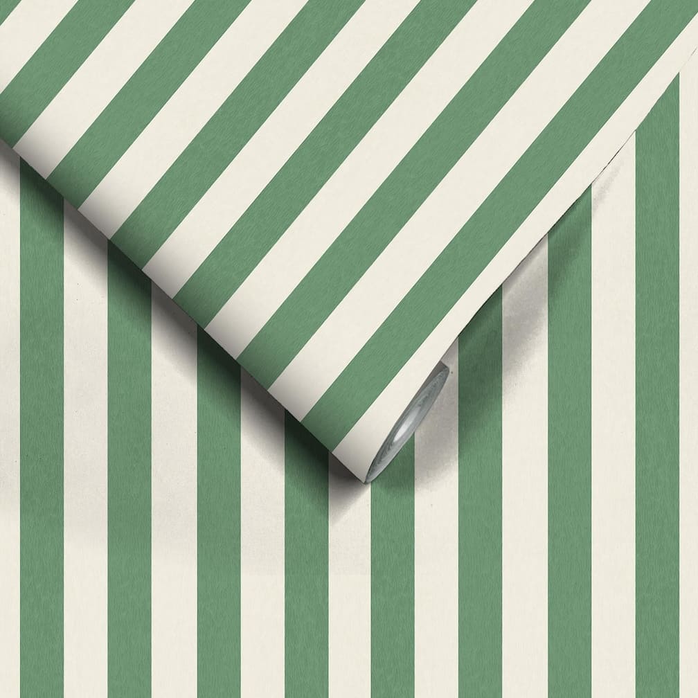 Woodchip & Magnolia Jockey Stripe Green/Magnolia Wallpaper