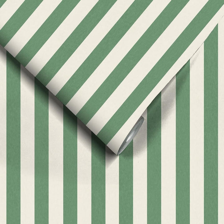 Woodchip & Magnolia Jockey Stripe Green/Magnolia Wallpaper