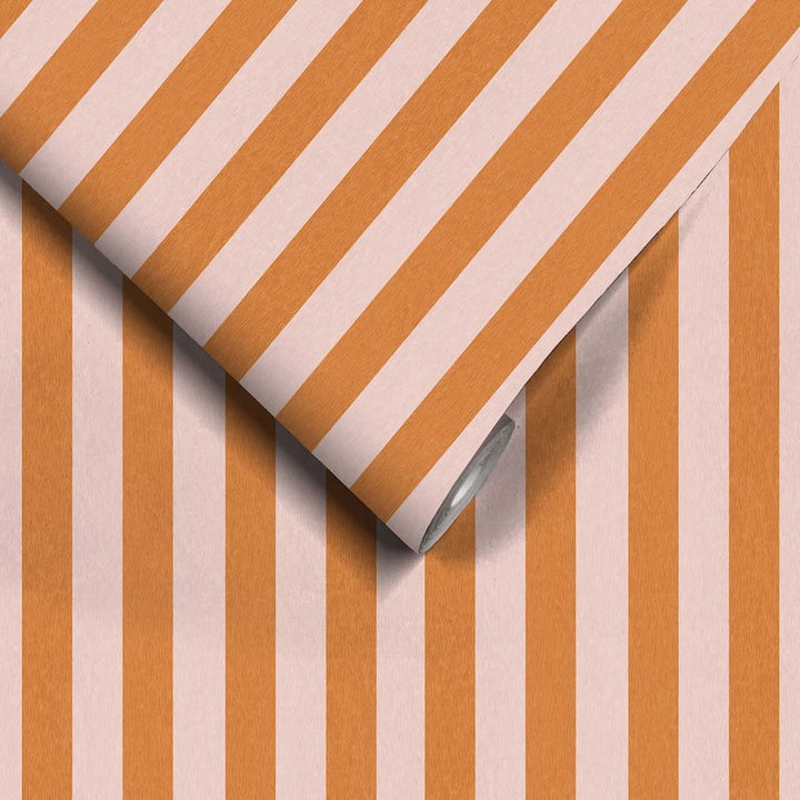 Woodchip & Magnolia Jockey Stripe Pink/Gorse Wallpaper