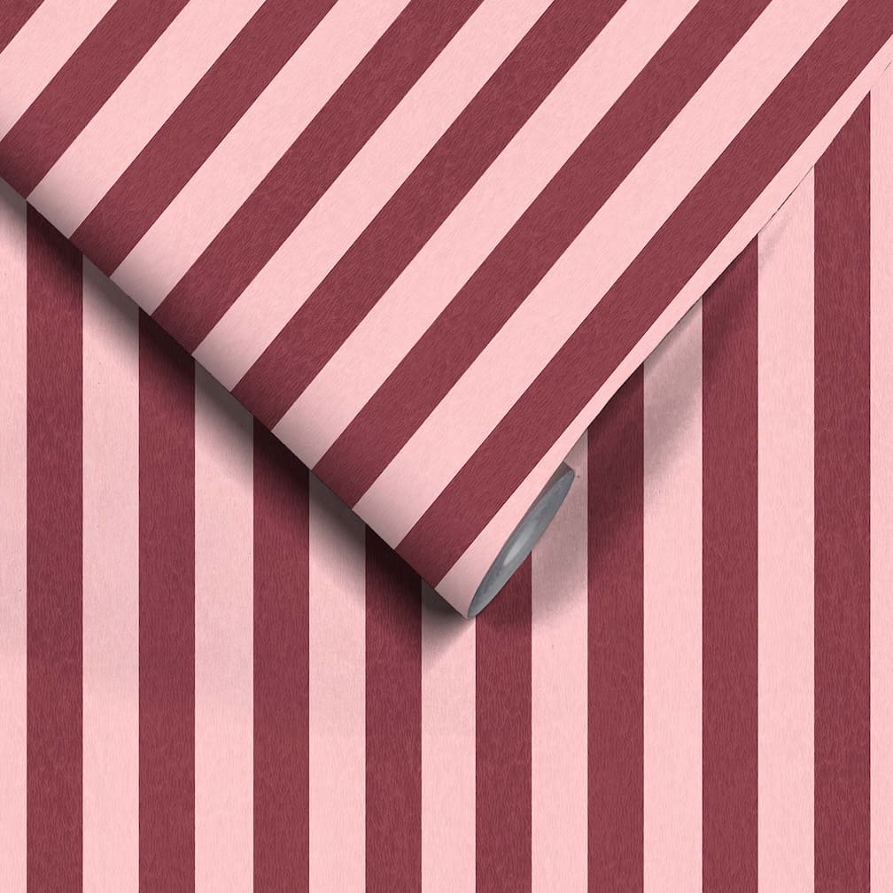 Woodchip & Magnolia Jockey Stripe Maroon Wallpaper