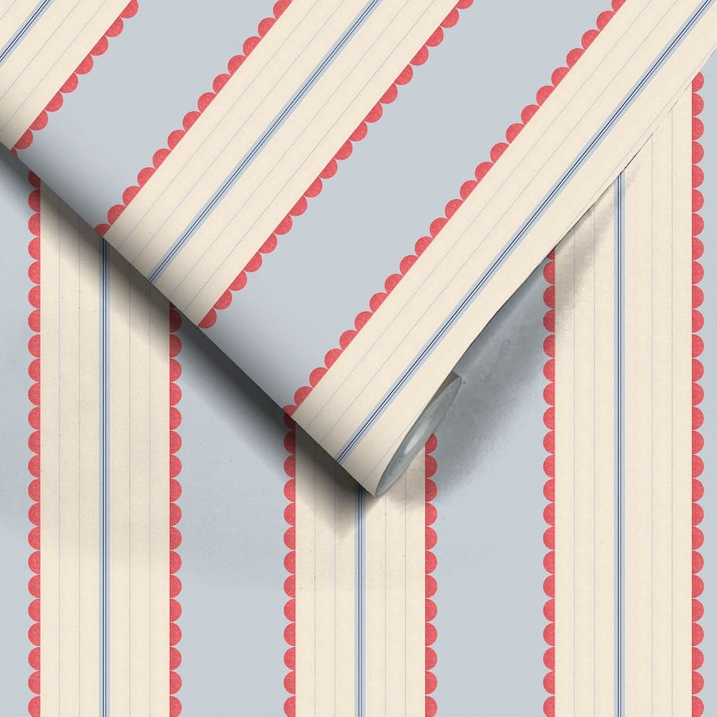 Woodchip & Magnolia Pin Up Stripe Red Blue Wallpaper