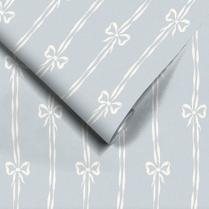 Woodchip & Magnolia Bow Peep Dusky Blue Wallpaper