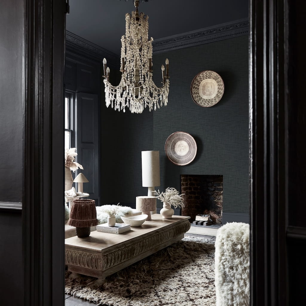 Abigail Ahern Weathered Linen Midnight Wallpaper - 140075