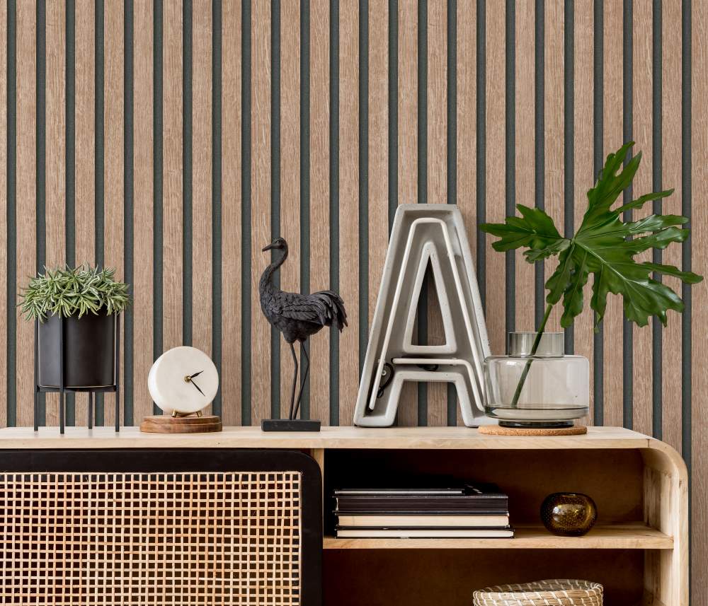 Acoustic Wood Panelling Beige Wallpaper by Erismann - 10400 - 32